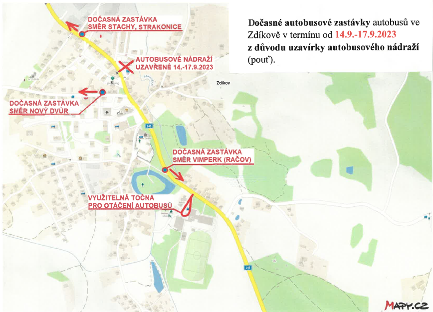 Pouť ve Zdíkově 2023 - uzavírka autobusového nádraží