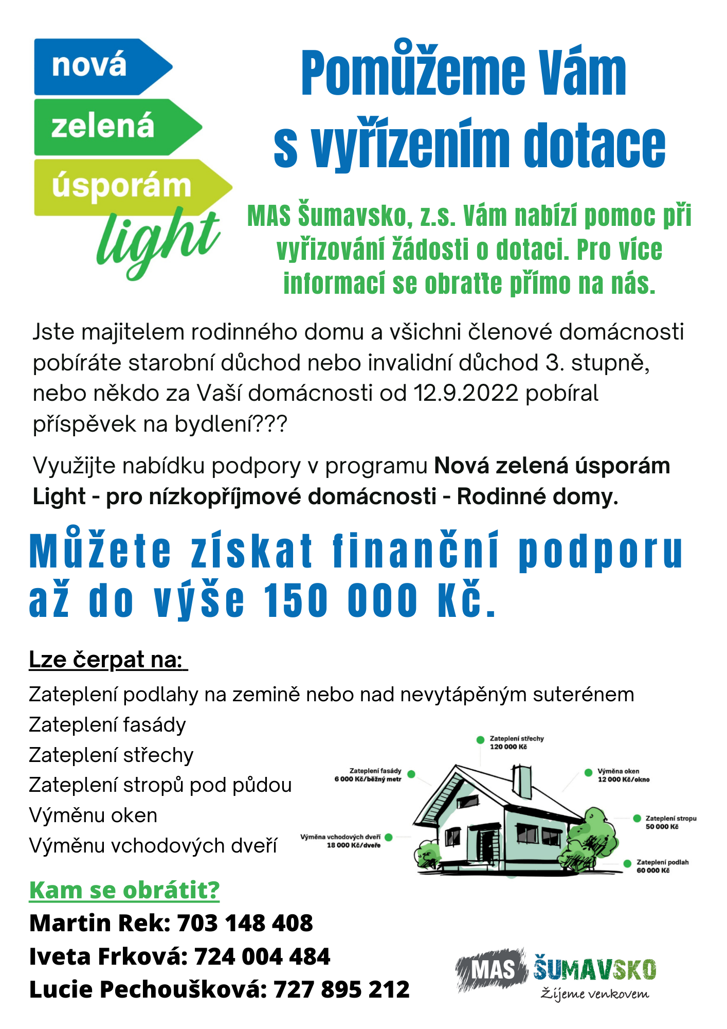 MAS Šumavsko, z.s. - program Nová zelená úsporám Light - pro nízkopříjmové domácnosti - Rodinné domy