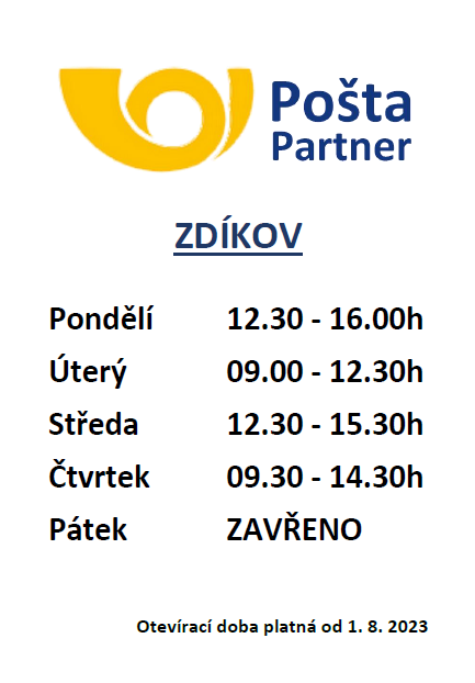 Změna otevírací doby pošty od 1.8.2023