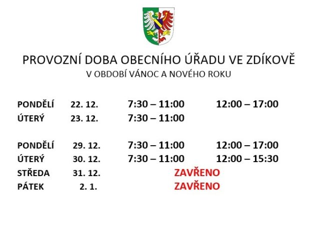 Provozní doba ve vánočním a novoročním období