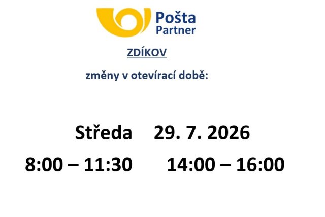 Změna otevírací doby dne 29. 7. 2026