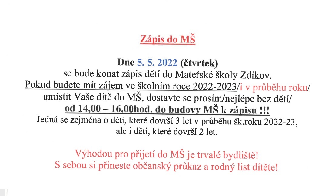 Zápis do MŠ