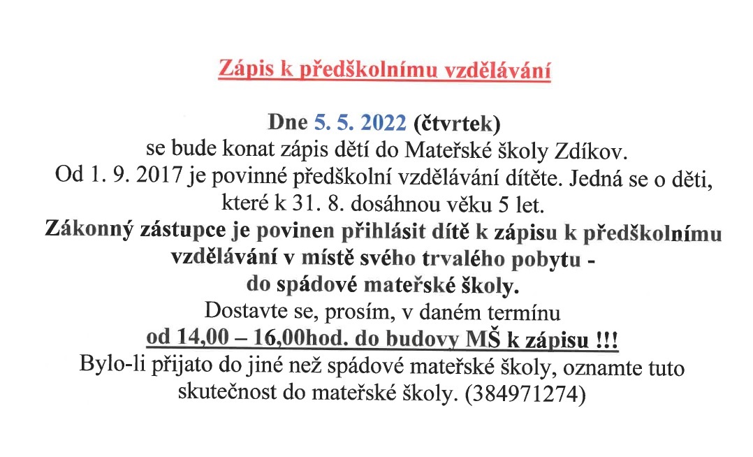 Zápis do MŠ